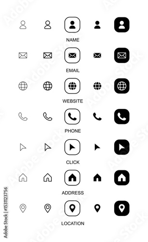 Collection of business card icons in various styles