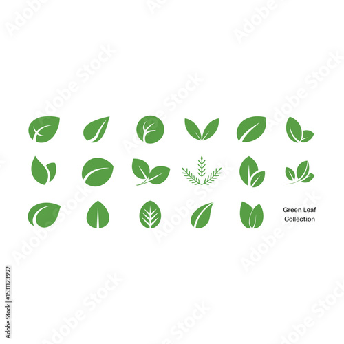 Collection of green leaf icons representing nature and ecology suitable for various design purposes