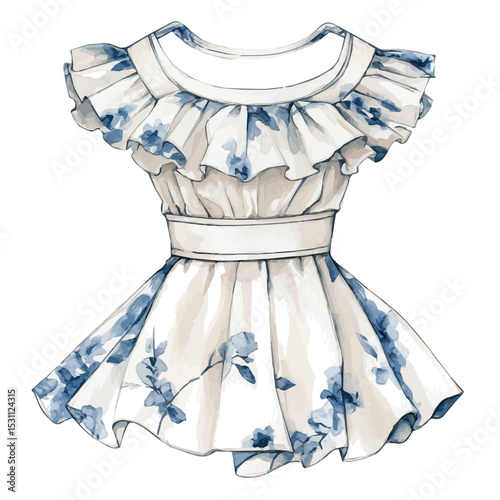 watercolor vector of Peplum Top, isolated on a white background.