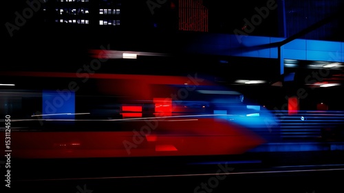 City lights blur in nighttime traffic