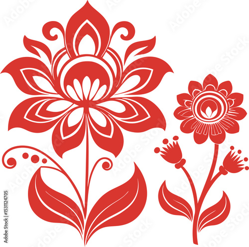 
A compilation of various stylized rose and floral designs in black and white and shades of red, suitable for decorative purposes.