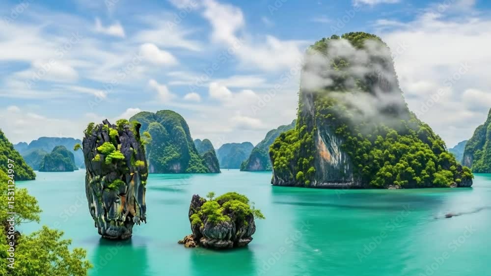 Scenic view of limestone karsts in ha long bay vietnam under a partly cloudy sky on a bright sunny day