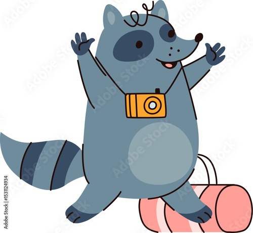 Cheerful Raccoon Traveler