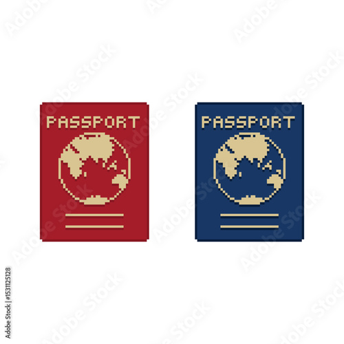 passport icon 8 bit, pixel art travel 8-bit icon for game  logo. 