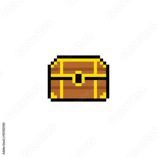 treasure chest icon 8 bit, pixel art treasure 8-bit icon for game  logo. 