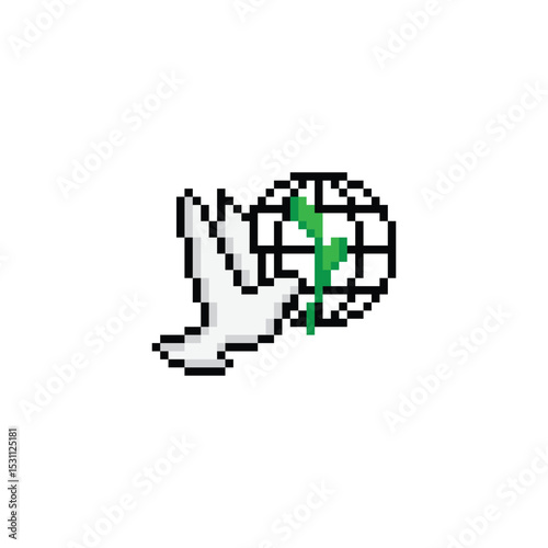dove 8 bit icon peace sign dove bring leaf  Pixel art  8-bit for game