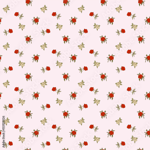 White and red roses seamless pattern