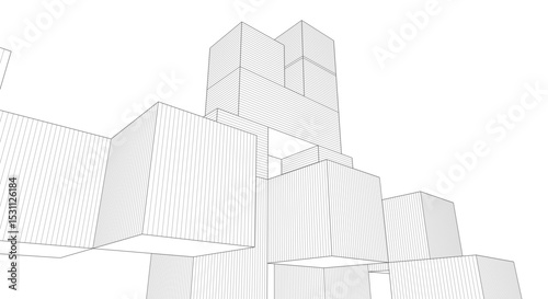 abstract architecture modular construction 3d