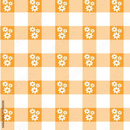 Pastel color gingham check seamless pattern with flowers