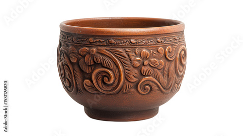 Handcrafted antique Balinese pottery cup Transparent background, PNG file