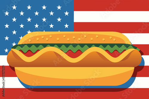A vibrant cartoon vector illustration of a delicious fast food burger with cheese, lettuce, and meat, perfect for a lively meal menu background