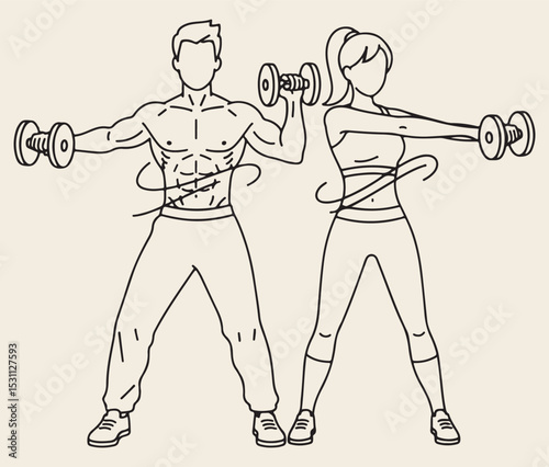 A simple line art illustration showcasing a couple performing a Russian twist exercise