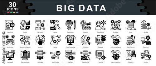 Big Data icon collection set. Simple black vector illustration.
