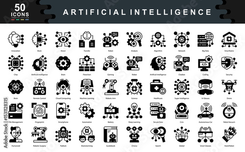 Artificial Intelligence icon collection set. Simple black vector illustration.