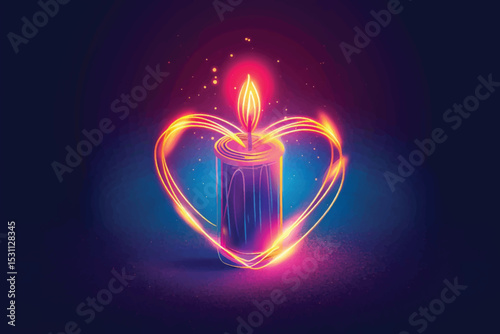 Valentine's day concept. Vector illustration. Red heart shape candle on pink background. Love symbol. Dripping wax