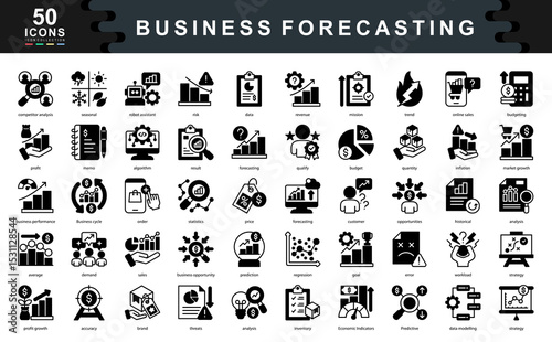 Business Forecasting icon collection set. Simple black vector illustration.