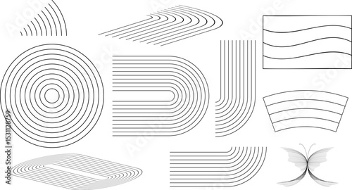 Abstract minimal  geometric shape in monochrome vector set, decoration, Modern cover template with black and white perspective geometric prism shape,Circle design elements,  Minimalist vector template