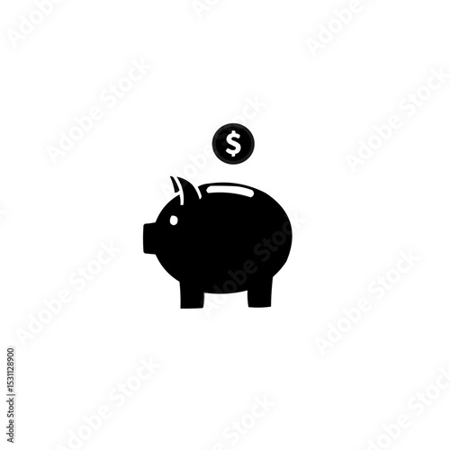 Pink cartoon piggy bank with coins, a perfect icon for money savings and finance