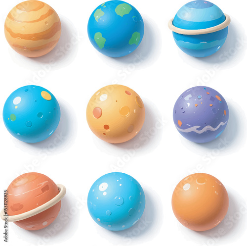 Colorful Space Planet 3D Icon Set - Cute and Minimalist 