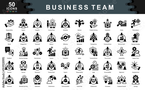 Business Team icon collection set. Simple black vector illustration.