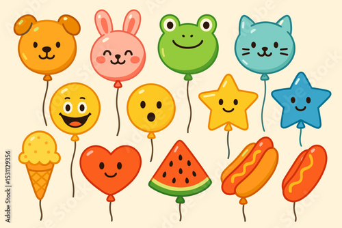 Creative Balloon Showcase. Vector illustration of balloon shapes showcase with creative designs: animals, cartoon faces, stars,