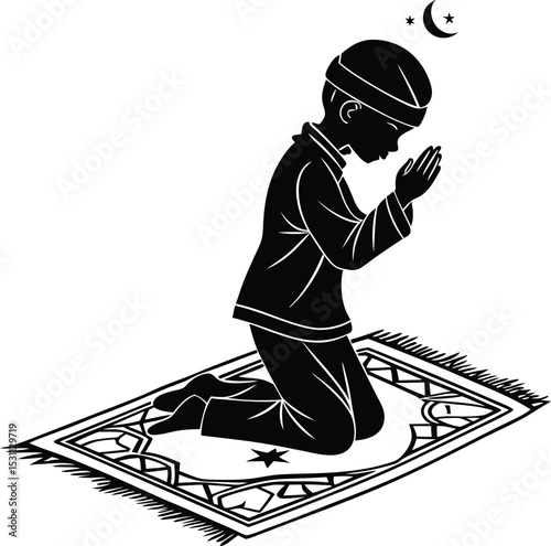Silhouette of a Young Boy Praying – Simple and Elegant Logo Design Symbolizing Faith, Innocence, and Spirituality for Religious Organizations, Youth Programs, and Inspirational Brands