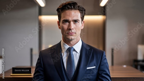Confident businessman in modern office setting