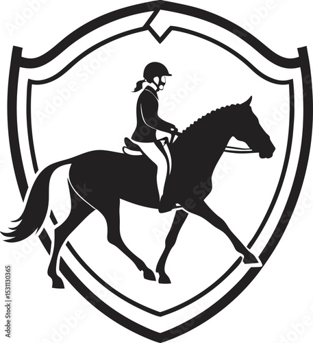 Equestrian Badge Logo with Silhouette Horse Rider Design – Classic and Bold Emblem Symbolizing Skill, Tradition, and Excellence for Riding Clubs, Equestrian Brands, and Sporting Events