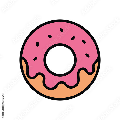 Cartoon donut with pink icing and sprinkles