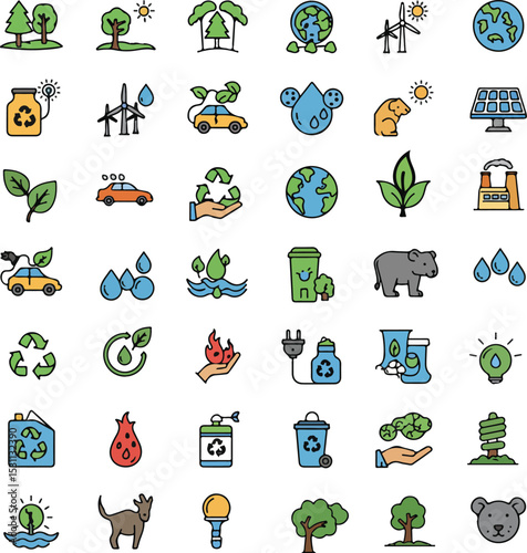 Environmental issues and ecology icon set editable color.eps,Shared an image with various icons related to ecology and environmental conservation