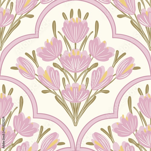 Fototapeta Naklejka Na Ścianę i Meble -  Seamless watercolour and unique floral pattern background for covers, notes, banner. Soft backgrounds colour. Watercolour art work. Flower stalk. Colourful flower.