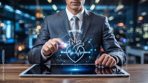 Businessman using tablet to access medicare healthcare information