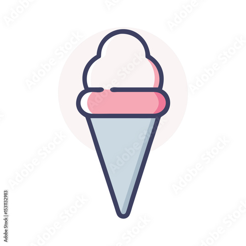 Cartoon ice cream cone with pink and white scoops