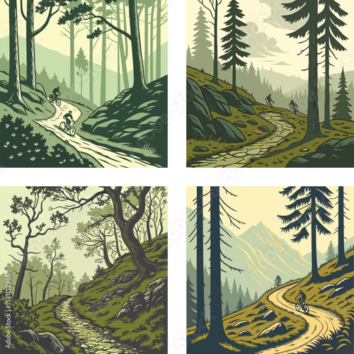 Mountain bike trail winding through alpine forests. 