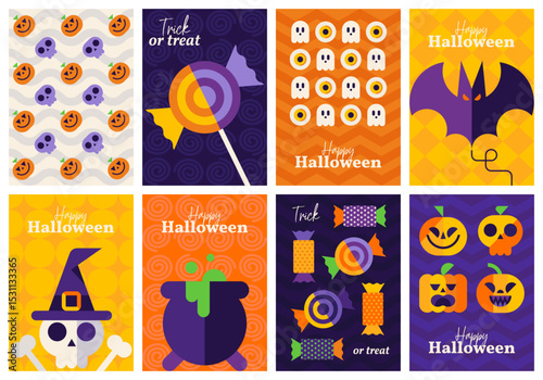Trick or treat vector cards for Halloween celebration
