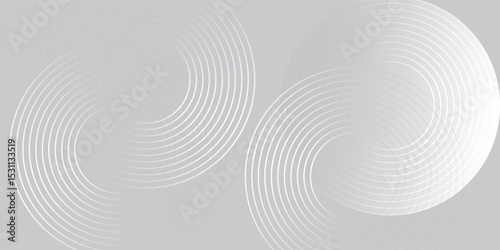 Abstract white glowing geometric lines on gray background. Modern shiny blue circle lines pattern. Futuristic technology concept.