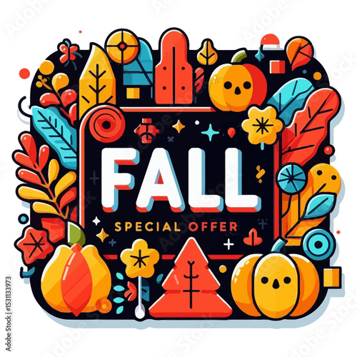 colorful "FALL SPECIAL OFFER" banner with autumn leaves, pumpkins, and a tree icon. Ideal for websites/blogs promoting seasonal sales, fall events, holidays, or autumn themes.