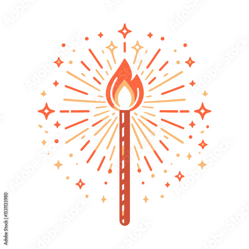 lit matchstick with radiating light and sparks, symbolizing inspiration or a new beginning. Websites/blogs can use this for ideas, innovation, or igniting interest in a topic.