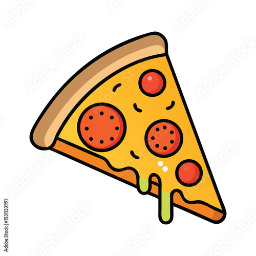 Cartoon slice of pizza with pepperoni and melted cheese