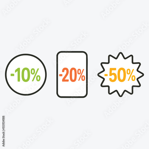 Discount tags in different shapes for online stores and promotional offers