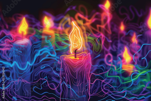 Close up of Candle with colourful background.