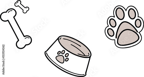 Adorable Pet Paw Print Bone Food Bowl Design Perfect for Branding and Logos