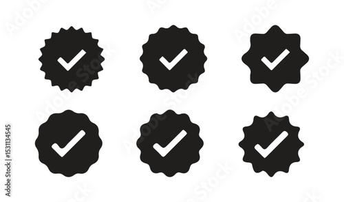 Black verified icon set. verification check mark. approved icon. Quality certify icon . official account profile verification. Vector illustration eps 10