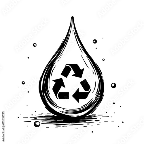 Water droplet with recycling arrows. Concept of sustainable water use and conservation