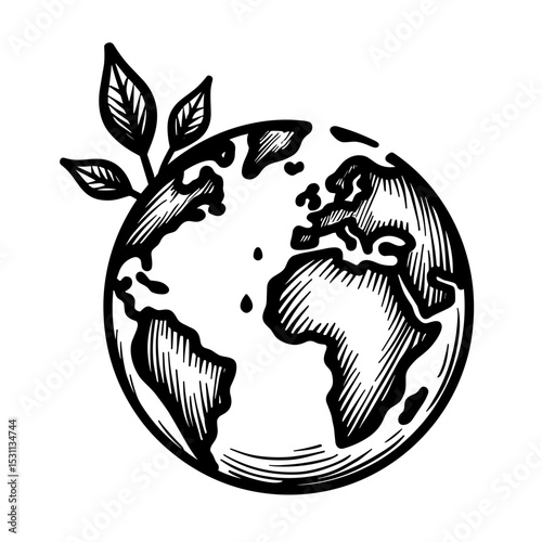 Earth with leaves sprouting. Concept of global sustainability and ecological awareness