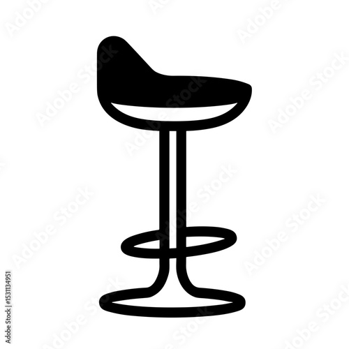 Modern bar stool with round seat and footrest. Suitable for hospitality UI packs - kitchen interior kits and seating icon sets