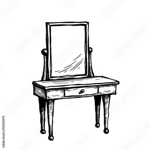 Vanity table with drawers and central mirror. Perfect for beauty-related UI - personal care apps and boutique-style ecommerce