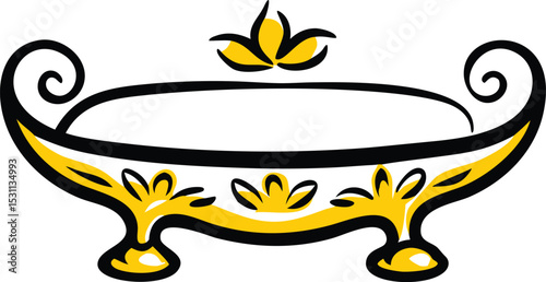A Decorative Golden Bowl with Intricate Floral Designs and Elegant Swirls