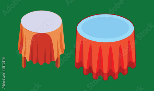 Two round tables with red tablecloths illustration