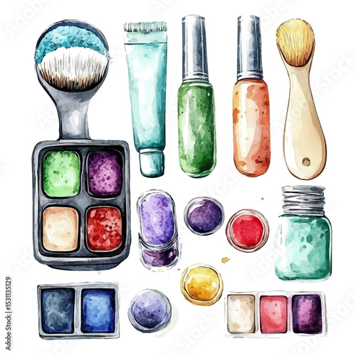 Pedicure Set, watercolor drawing vector, isolated on a white background.